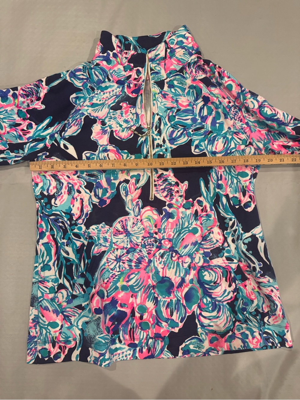 Lilly Pulitzer Tropical Floral Quarter-Zip pocket Pullover - Navy, Pink, Teal - Picture 2 of 6